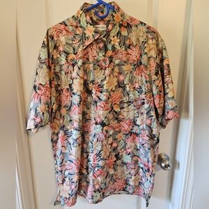 Retro Georg Roth Germany Floral Short Sleeve Button Down XL 43/44 Lightweight